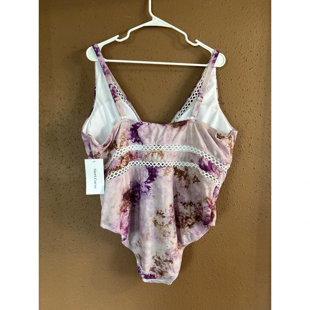 MeetCurve Purple Tie Dye Lattice One Piece Swimsuit Plus Size 4XL New